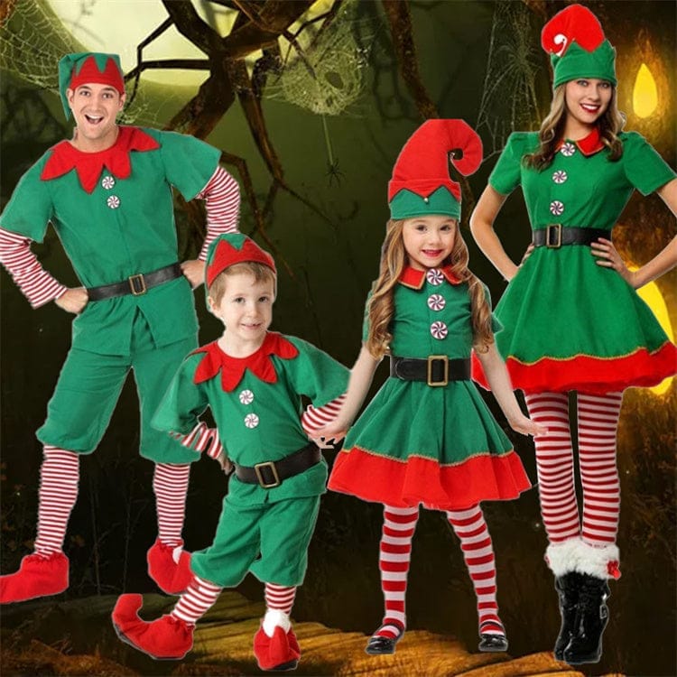 Children's Christmas Costume Boys And Girls Green Elf Costumes Bennys Beauty World