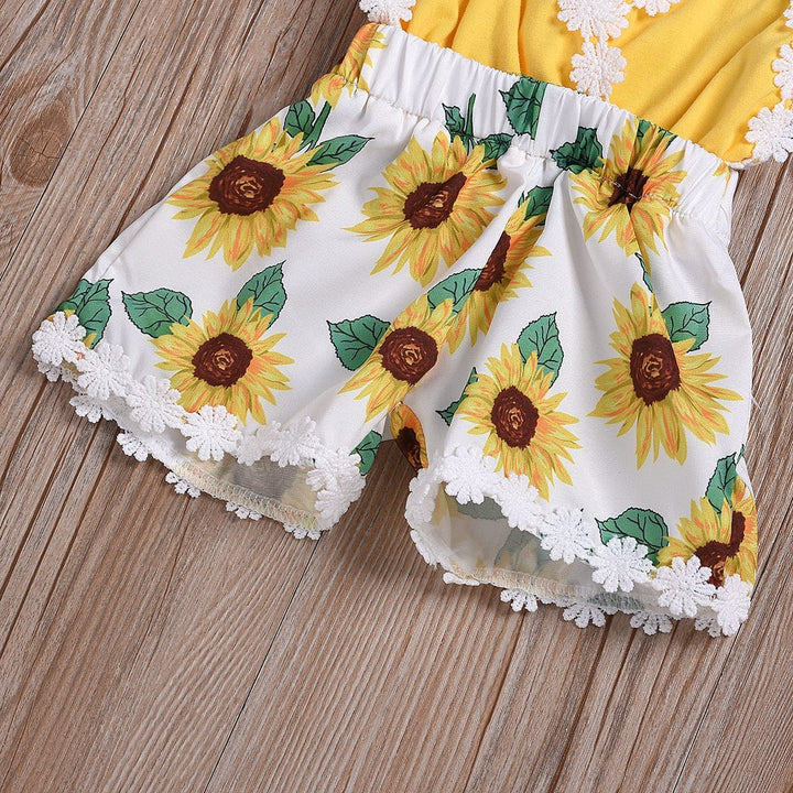 Children's Clothing Girls Baby Jumpsuits Children Sunflower Sling Lace Jumpsuit Bennys Beauty World