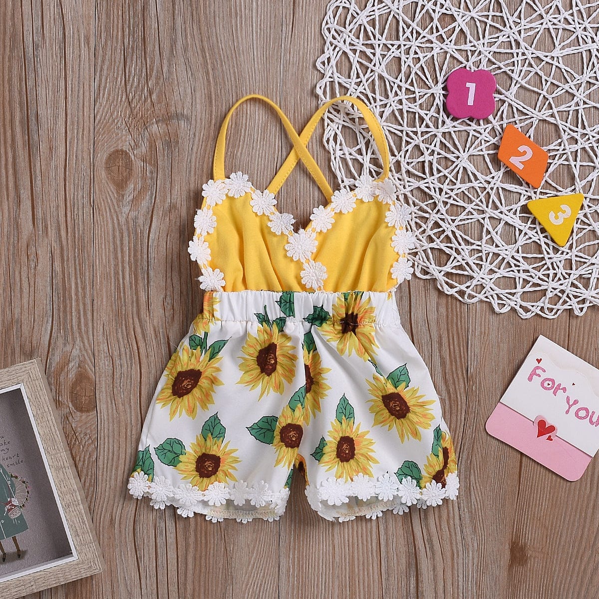 Children's Clothing Girls Baby Jumpsuits Children Sunflower Sling Lace Jumpsuit Bennys Beauty World