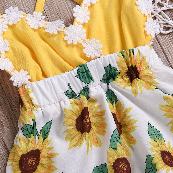 Children's Clothing Girls Baby Jumpsuits Children Sunflower Sling Lace Jumpsuit Bennys Beauty World