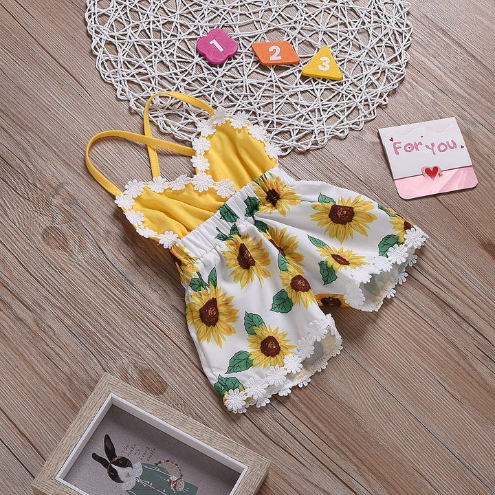 Children's Clothing Girls Baby Jumpsuits Children Sunflower Sling Lace Jumpsuit Bennys Beauty World