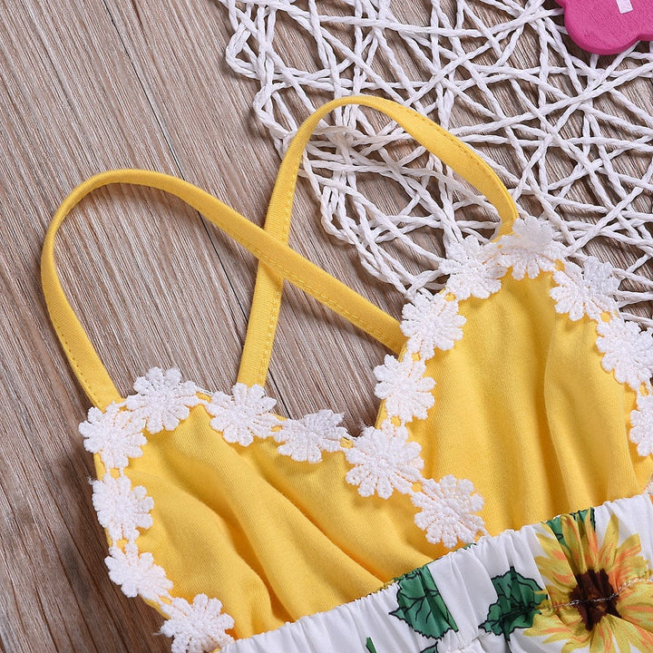 Children's Clothing Girls Baby Jumpsuits Children Sunflower Sling Lace Jumpsuit Bennys Beauty World