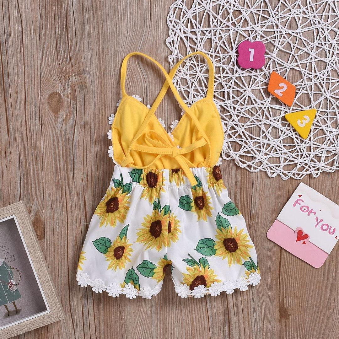 Children's Clothing Girls Baby Jumpsuits Children Sunflower Sling Lace Jumpsuit Bennys Beauty World