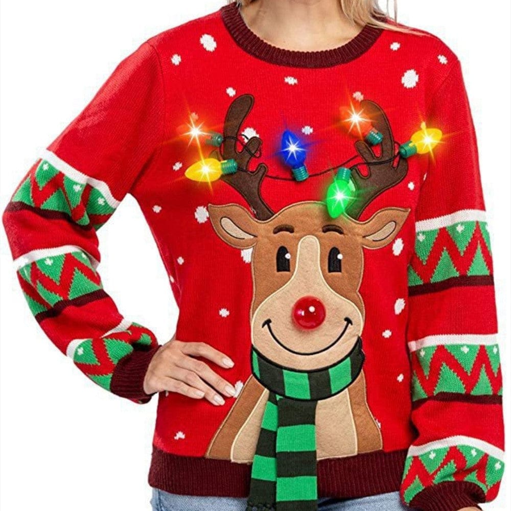 Christmas Plus Size Round Neck Loose Pullover Sweater Bennys Beauty World