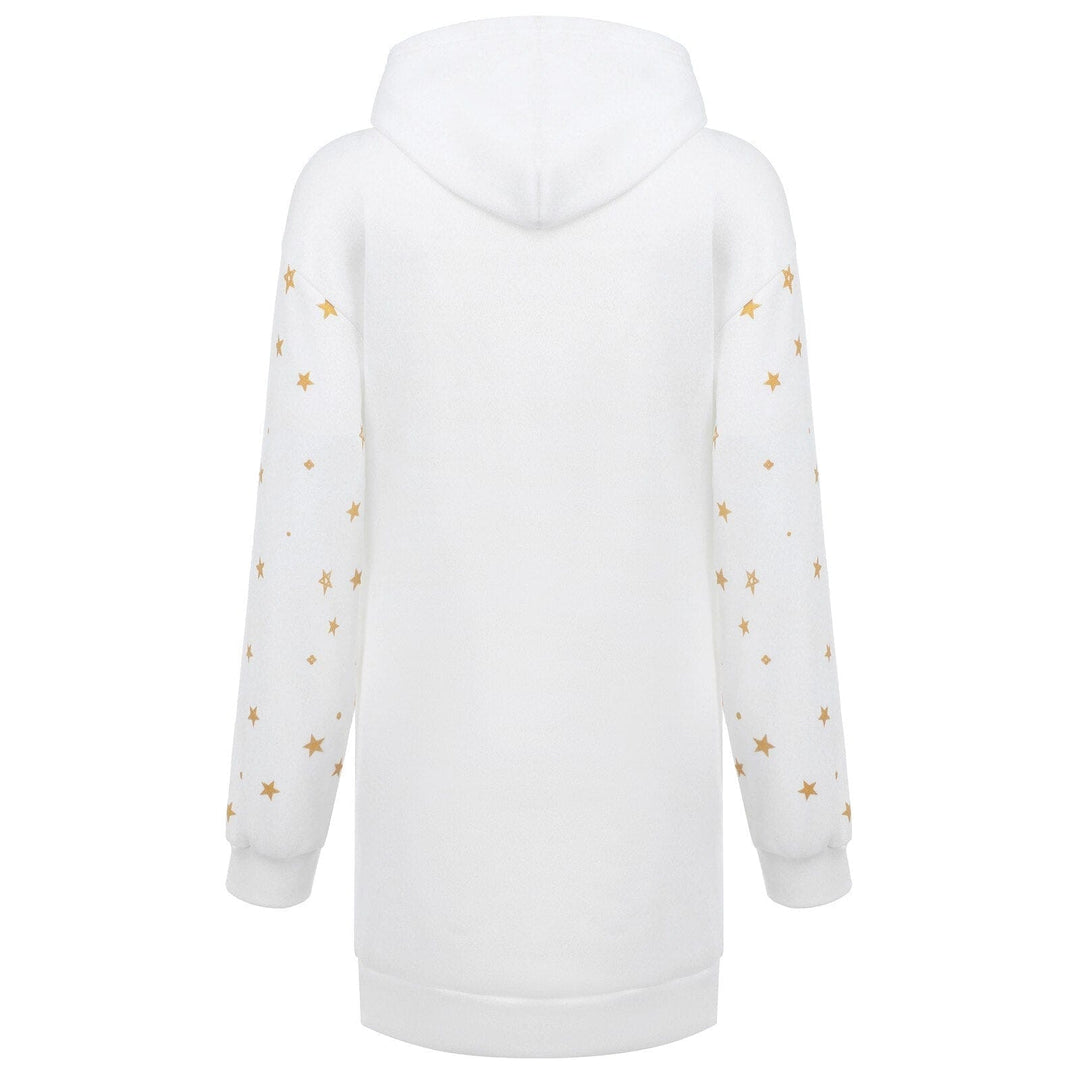 Christmas hot sale printed mid-length pocket hooded long-sleeved sweater Bennys Beauty World