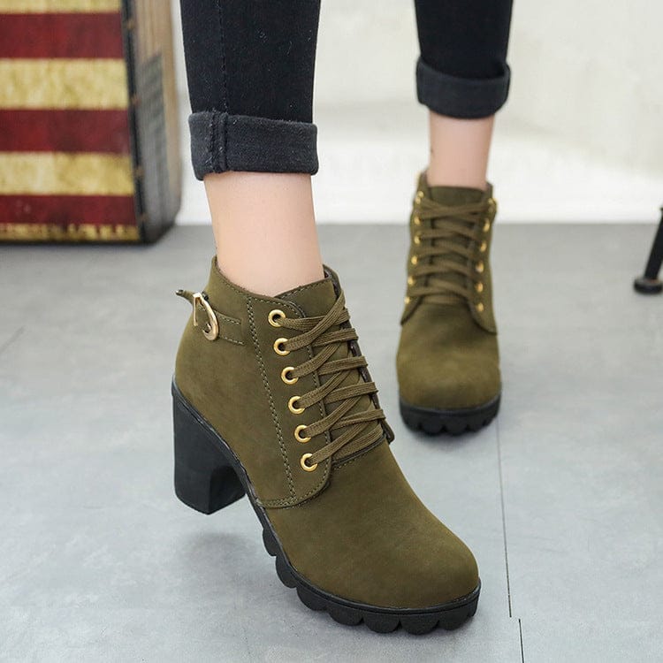 Chunky Block Heel Boots Buckle Ankle Boots Women Shoes Bennys Beauty World