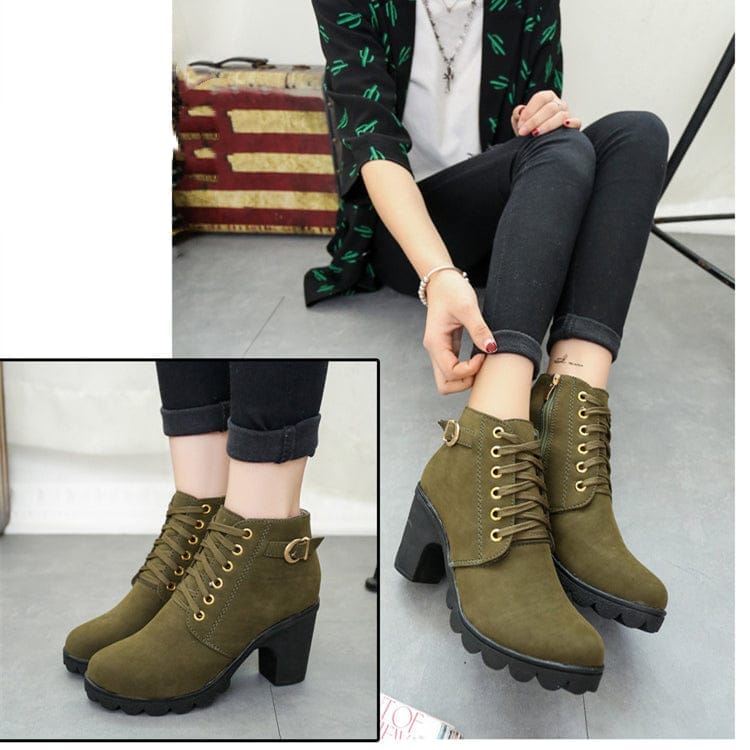 Chunky Block Heel Boots Buckle Ankle Boots Women Shoes Bennys Beauty World