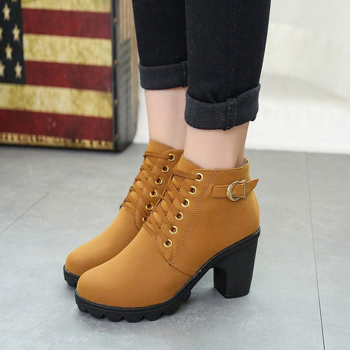 Chunky Block Heel Boots Buckle Ankle Boots Women Shoes Bennys Beauty World