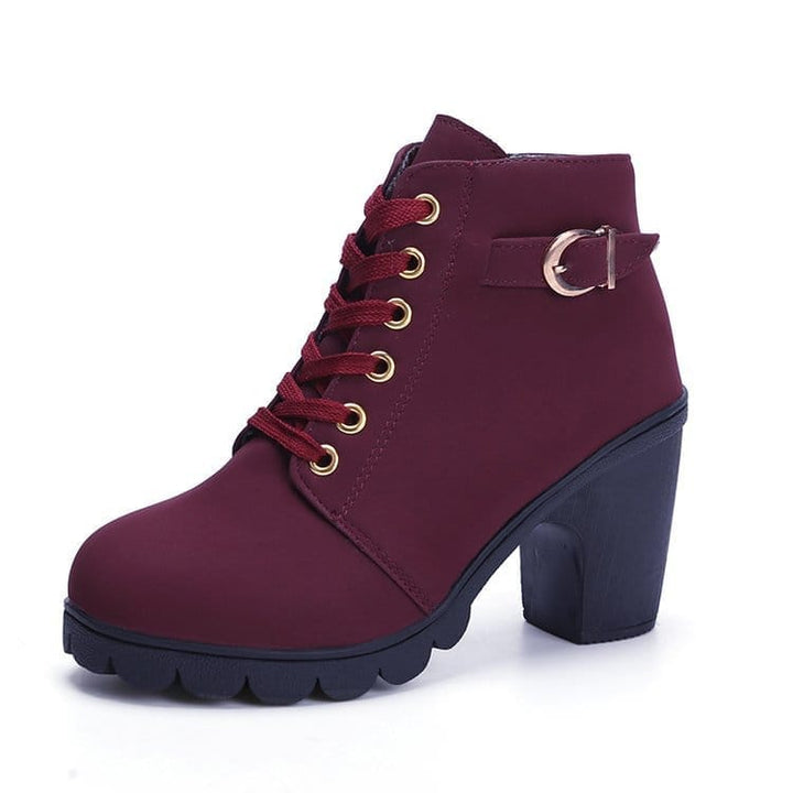 Chunky Block Heel Boots Buckle Ankle Boots Women Shoes Bennys Beauty World