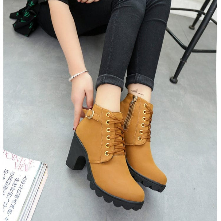 Chunky Block Heel Boots Buckle Ankle Boots Women Shoes Bennys Beauty World