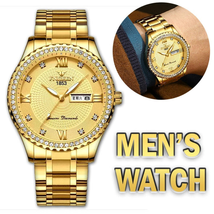 Classic Gold Men Quartz Watch Relojes De Hombre Stainless Steel Business Watches Bennys Beauty World