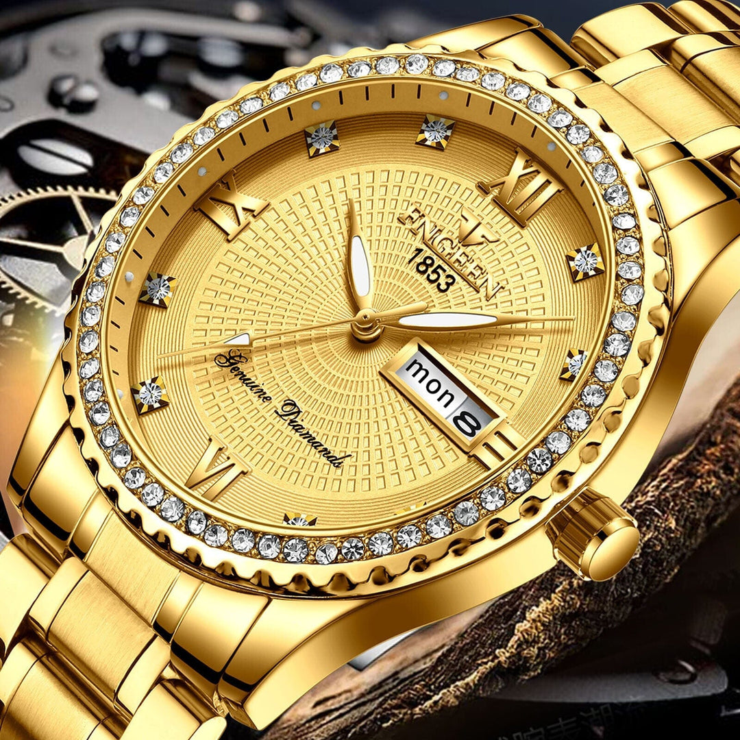 Classic Gold Men Quartz Watch Relojes De Hombre Stainless Steel Business Watches Bennys Beauty World