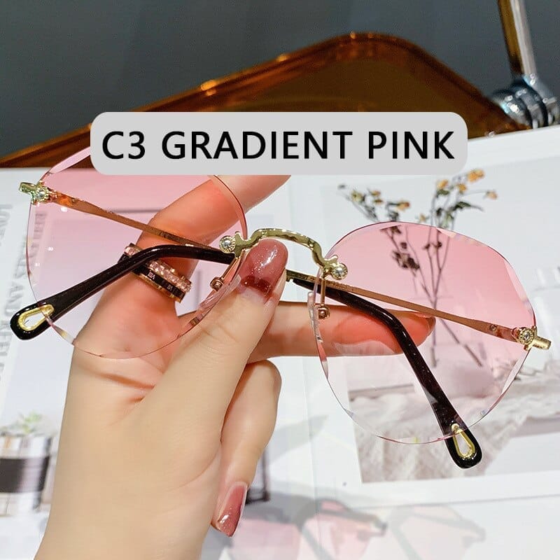 Classic Rimless Round Sunglasses For Women Sexy Gradient Oversized Sun Glasses C1 / Other