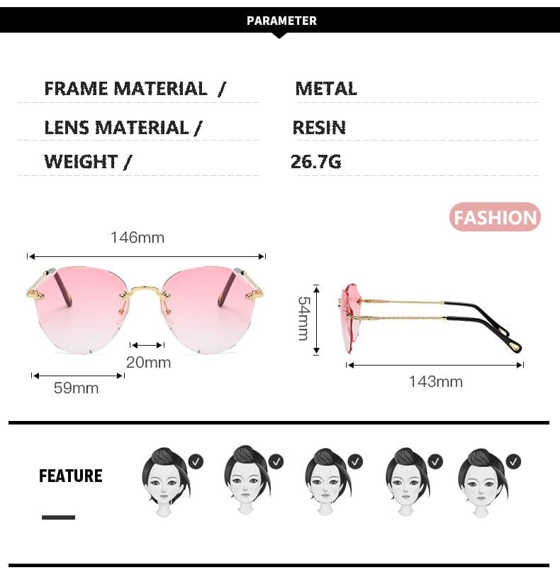 Classic Rimless Round Sunglasses For Women  Sexy Gradient Oversized Sun Glasses Bennys Beauty World