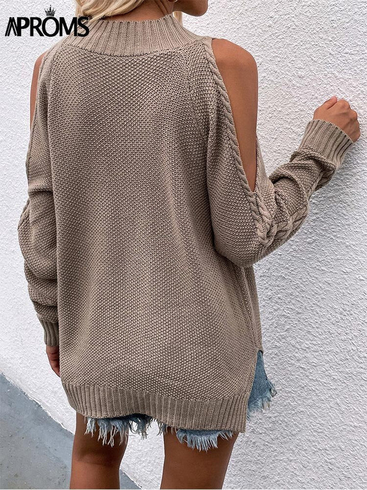 Cold Shoulder Knitted Loose Sweaters For Women Bennys Beauty World