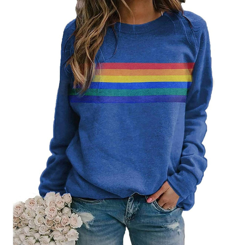 Color Striped Print Round Neck Pullover Long Sleeve Sweater Bennys Beauty World