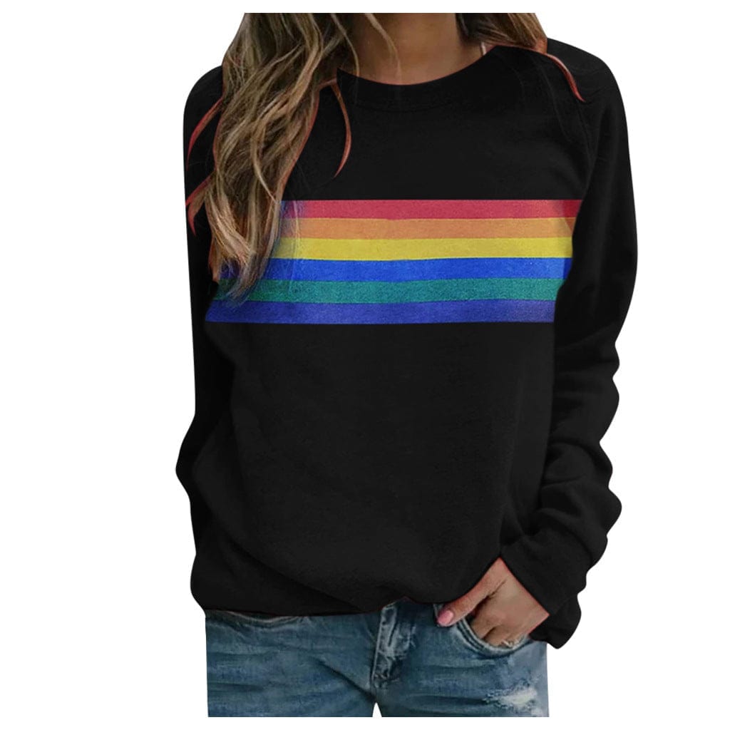 Color Striped Print Round Neck Pullover Long Sleeve Sweater Bennys Beauty World