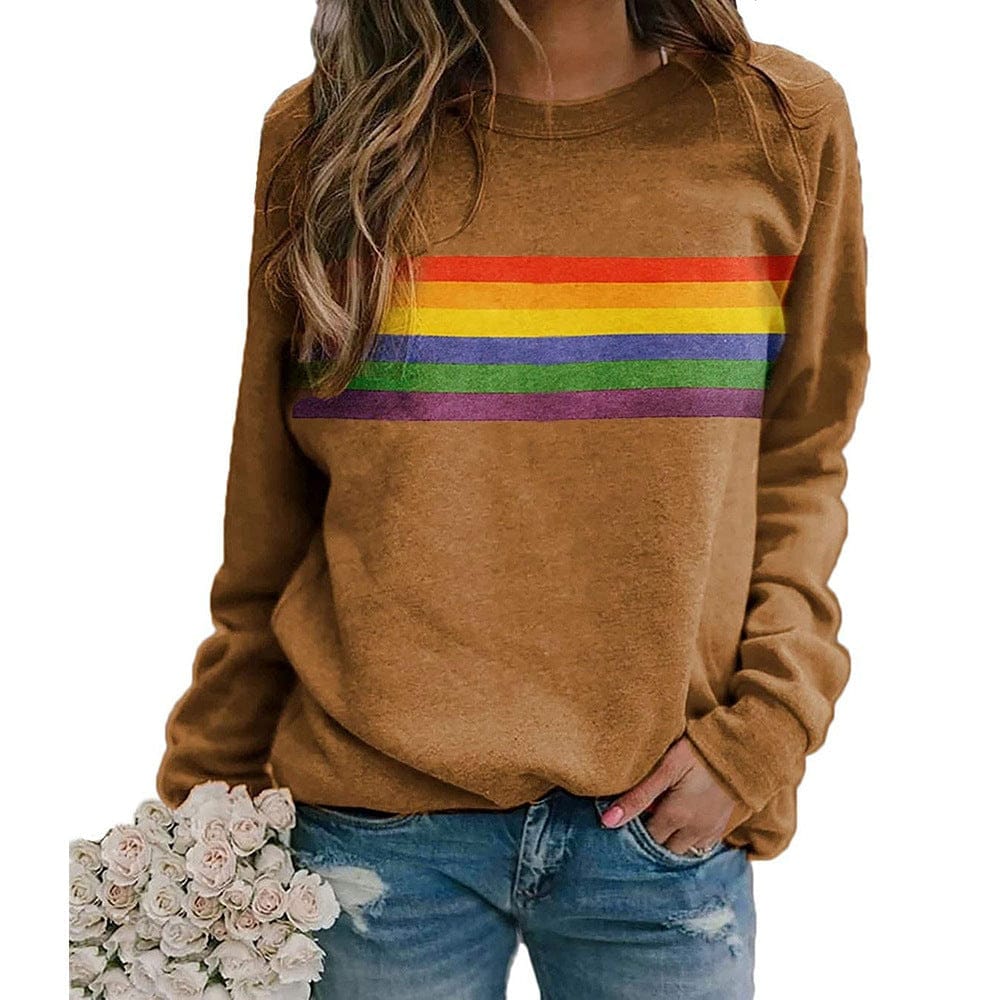 Color Striped Print Round Neck Pullover Long Sleeve Sweater Bennys Beauty World