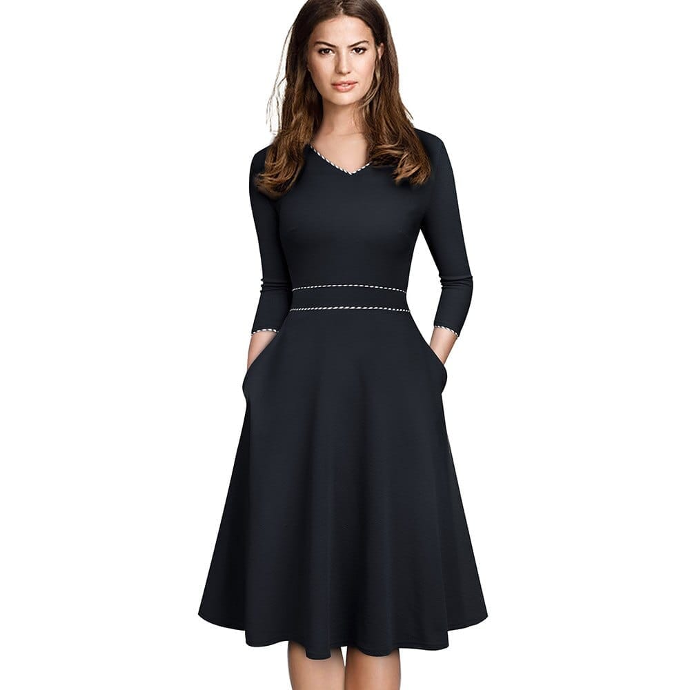Color with Stripe Patchwork Retro Elegant Dresses For Women Bennys Beauty World