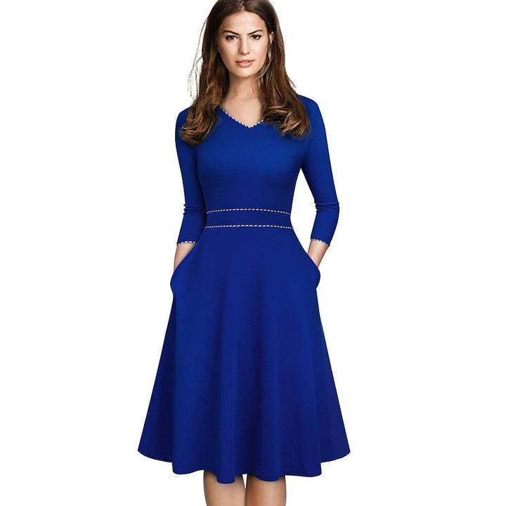 Color with Stripe Patchwork Retro Elegant Dresses For Women Bennys Beauty World