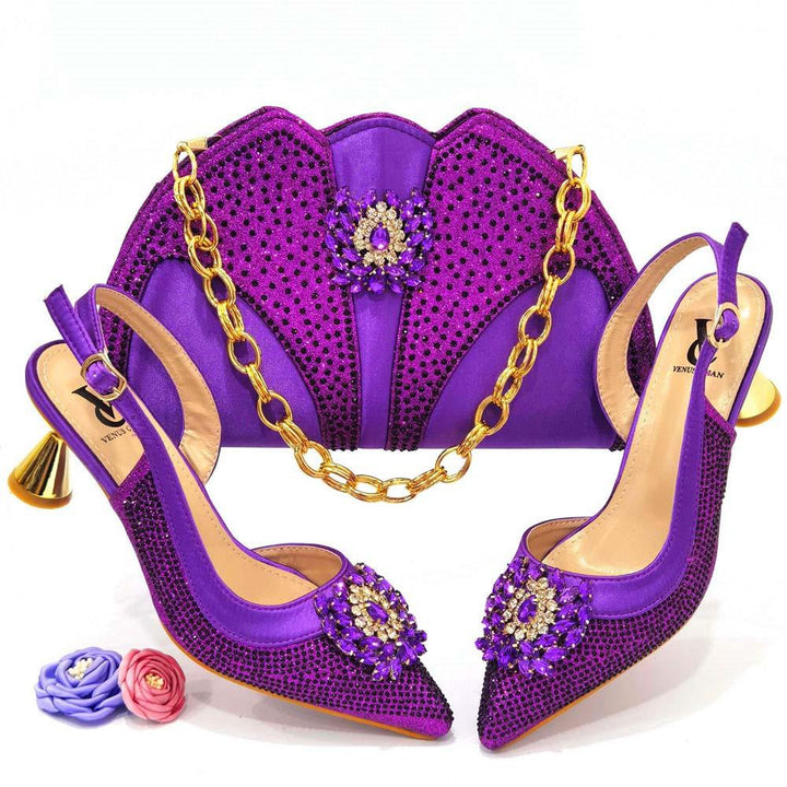 Colorful Rhinestones Women's Party Shoes And Bags Set Bennys Beauty World