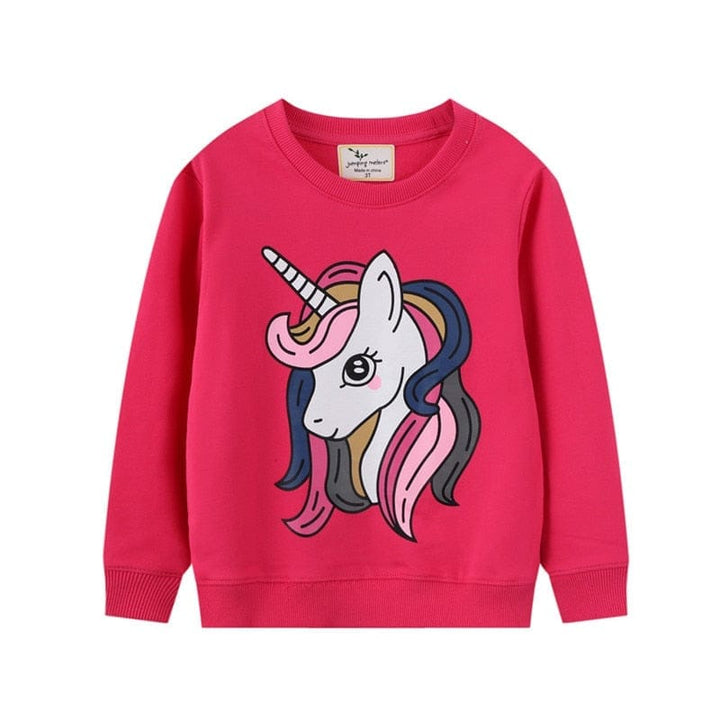 Cotton Autumn Winter Girls Unicorn Embroidery  Kids Sport Hooded Shirts Bennys Beauty World