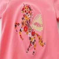 Cotton Autumn Winter Girls Unicorn Embroidery  Kids Sport Hooded Shirts Bennys Beauty World