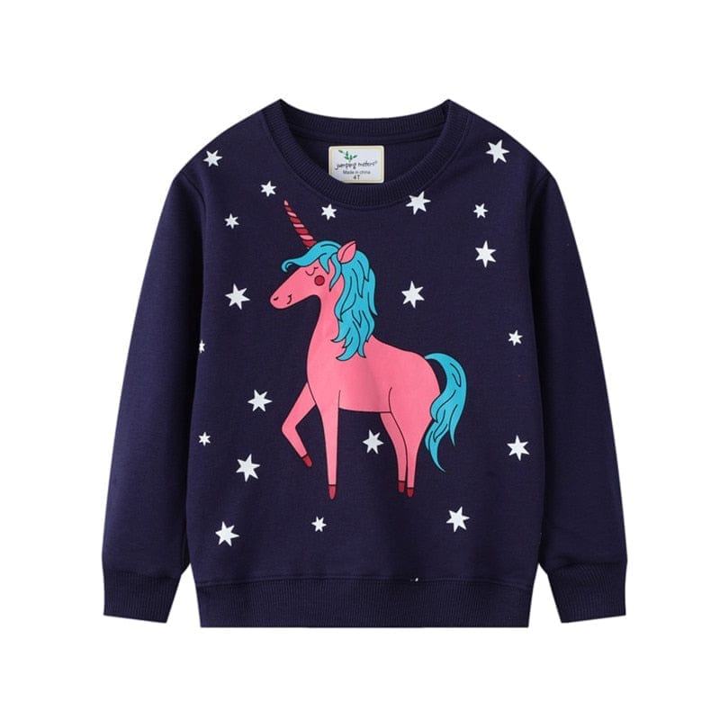 Cotton Autumn Winter Girls Unicorn Embroidery  Kids Sport Hooded Shirts Bennys Beauty World