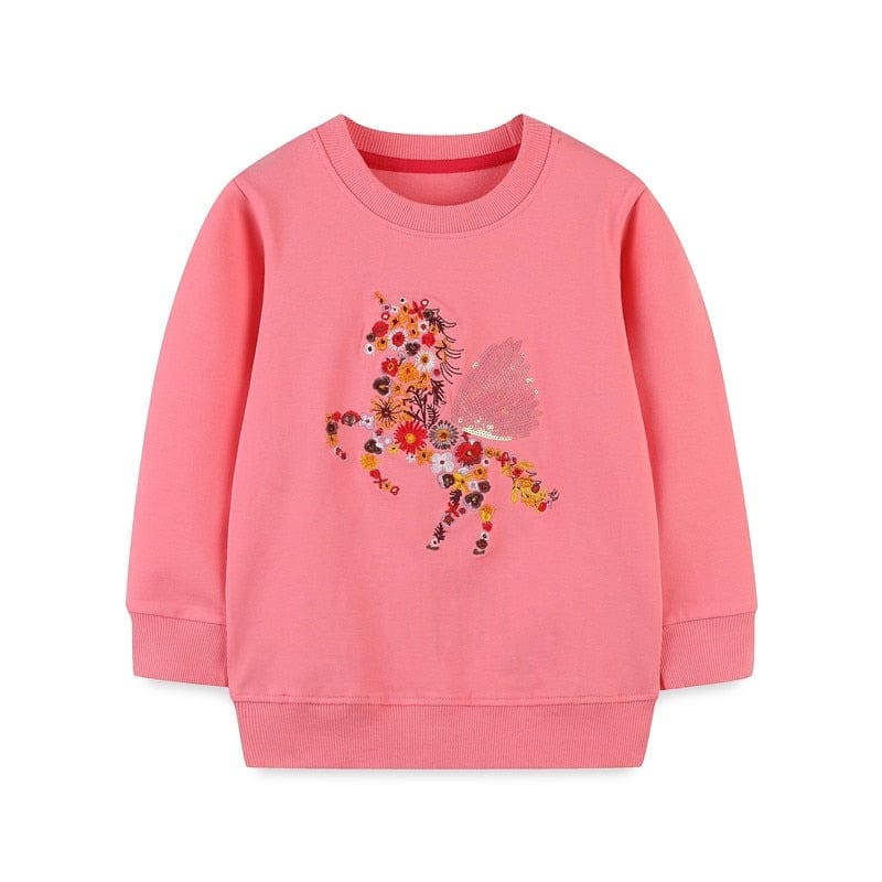 Cotton Autumn Winter Girls Unicorn Embroidery  Kids Sport Hooded Shirts Bennys Beauty World