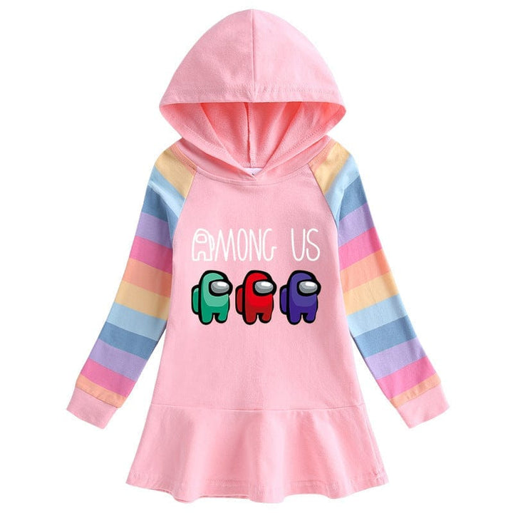 Cotton Cartoon Rainbow Women Dress Long Sleeve Hooded Sweater Princess Dress Bennys Beauty World