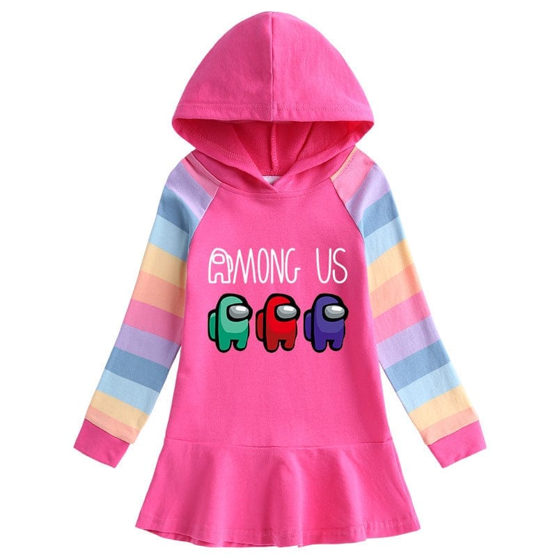 Cotton Cartoon Rainbow Women Dress Long Sleeve Hooded Sweater Princess Dress Bennys Beauty World