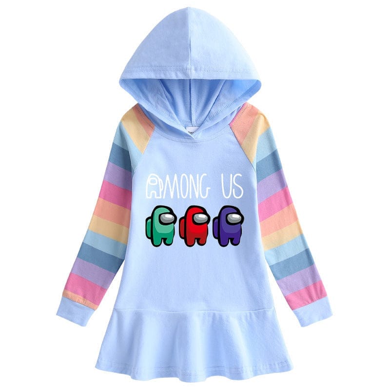 Cotton Cartoon Rainbow Women Dress Long Sleeve Hooded Sweater Princess Dress Bennys Beauty World