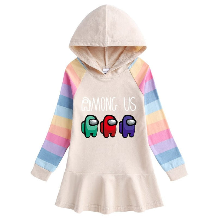 Cotton Cartoon Rainbow Women Dress Long Sleeve Hooded Sweater Princess Dress Bennys Beauty World