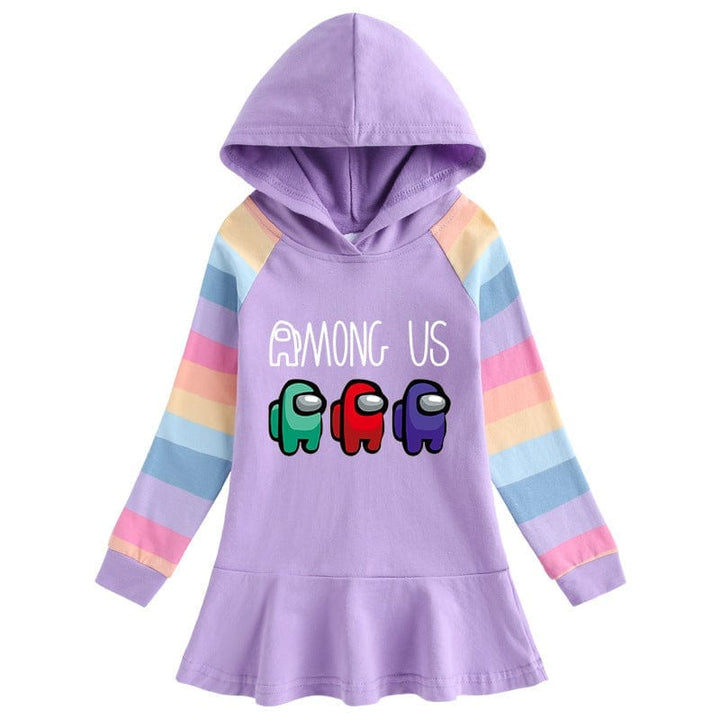 Cotton Cartoon Rainbow Women Dress Long Sleeve Hooded Sweater Princess Dress Bennys Beauty World