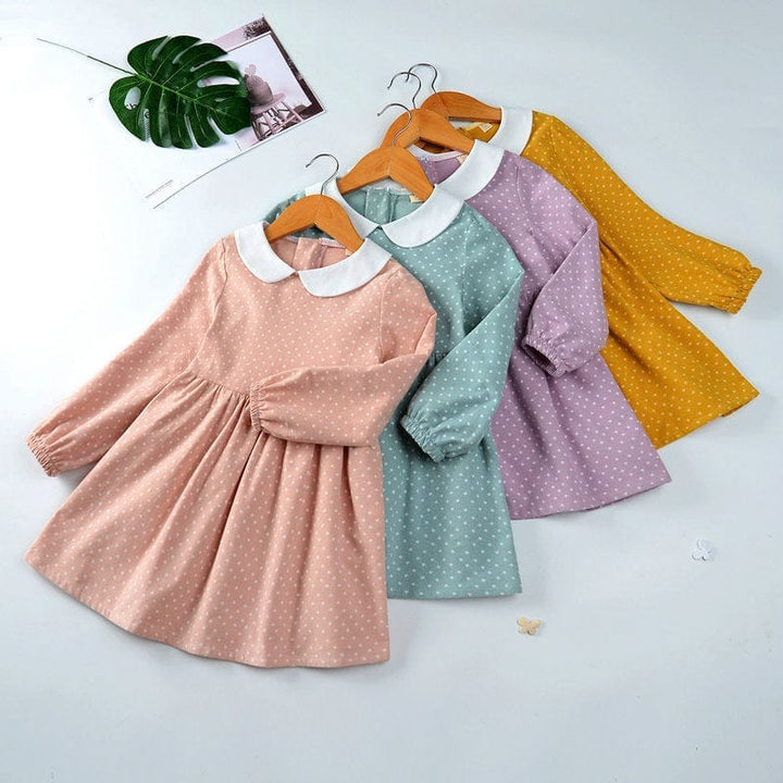 Cotton Cute Doll Collar Long Sleeve Pleated Princess Dress Bennys Beauty World