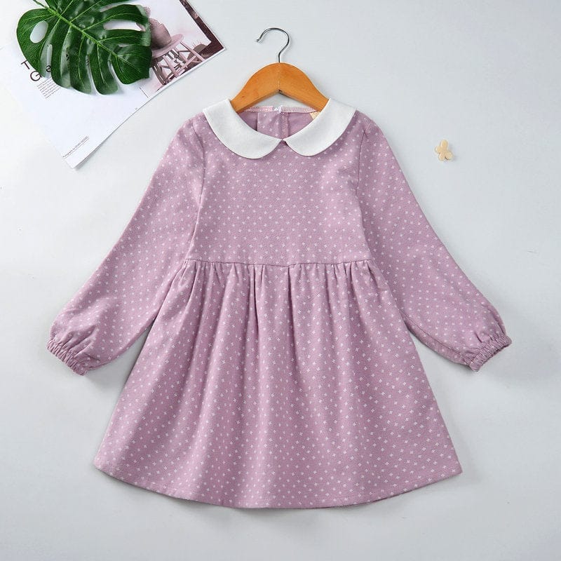 Cotton Cute Doll Collar Long Sleeve Pleated Princess Dress Bennys Beauty World