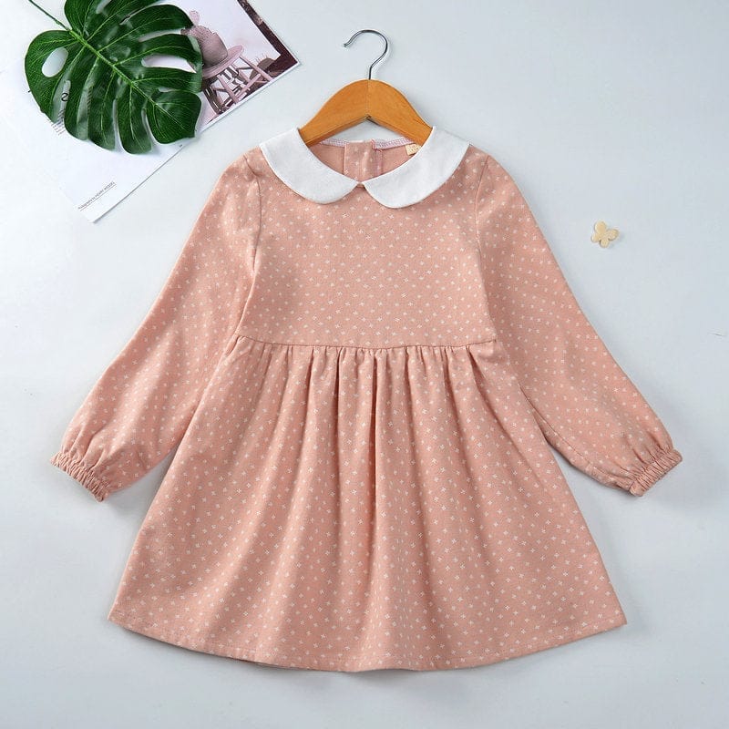 Cotton Cute Doll Collar Long Sleeve Pleated Princess Dress Bennys Beauty World