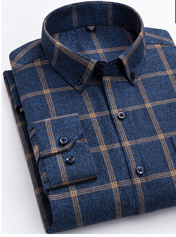 Cotton Plaid Shirt Men's Long-Sleeved Cotton Fleece Shirt Bennys Beauty World