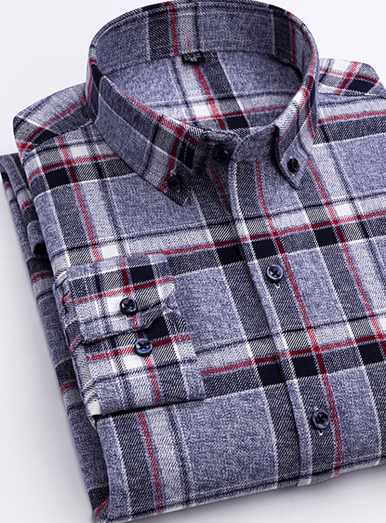 Cotton Plaid Shirt Men's Long-Sleeved Cotton Fleece Shirt Bennys Beauty World