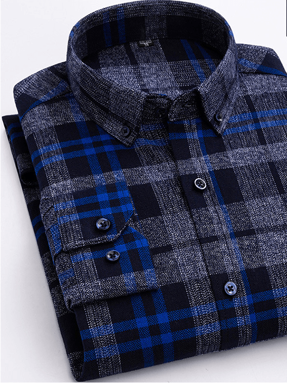 Cotton Plaid Shirt Men's Long-Sleeved Cotton Fleece Shirt Bennys Beauty World