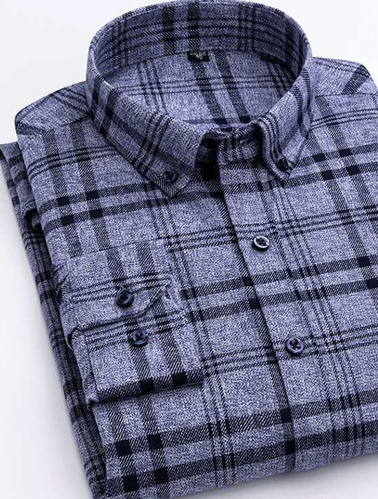 Cotton Plaid Shirt Men's Long-Sleeved Cotton Fleece Shirt Bennys Beauty World