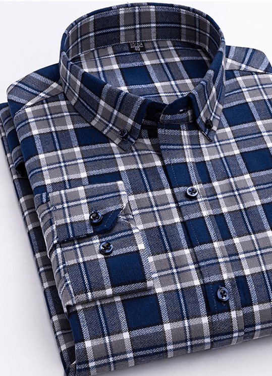 Cotton Plaid Shirt Men's Long-Sleeved Cotton Fleece Shirt Bennys Beauty World