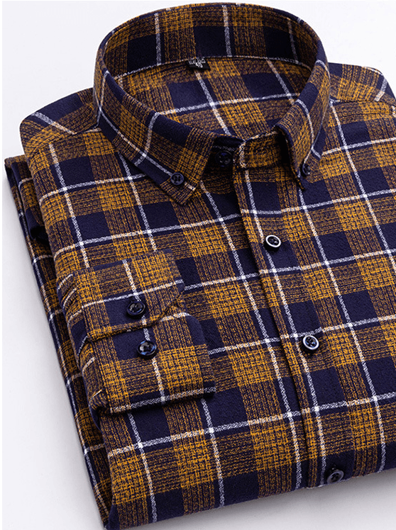 Cotton Plaid Shirt Men's Long-Sleeved Cotton Fleece Shirt Bennys Beauty World