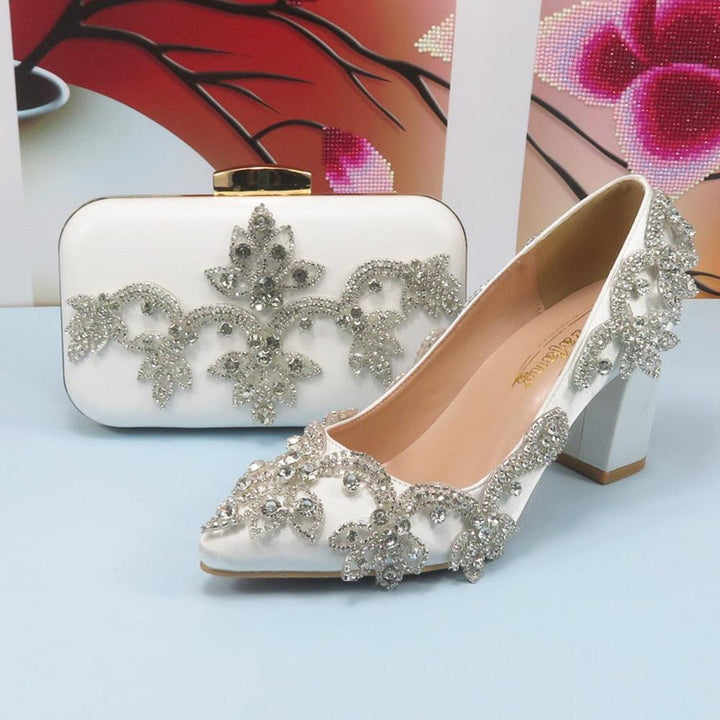 Crystal Pointed Toe Wedding Shoes And Bag Set Bennys Beauty World