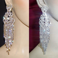 Crystal Rhinestone Long Tassel Heart Drop Dangle Big Earrings For Women Bennys Beauty World