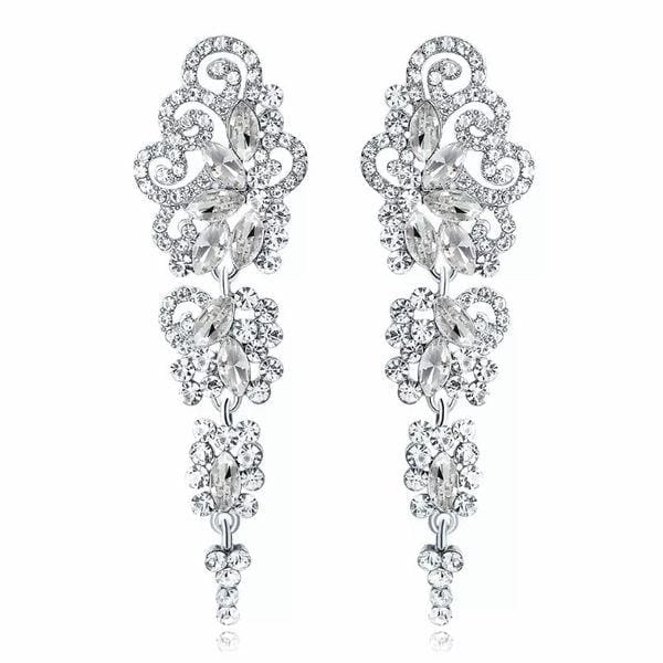 Crystal Silver Color Bridal/Party Earrings Bennys Beauty World