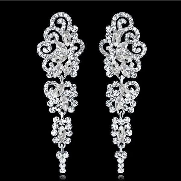 Crystal Silver Color Bridal/Party Earrings Bennys Beauty World