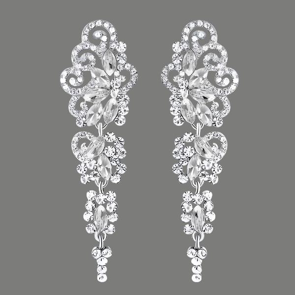 Crystal Silver Color Bridal/Party Earrings Bennys Beauty World