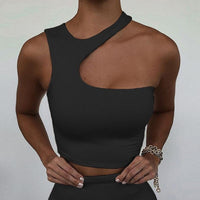 Cut Out Sexy Crop Off Shoulder Solid 2022 Skinny Sport Short Tops Women Tank Irregular Summer Tube Tops Bennys Beauty World