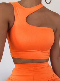 Cut Out Sexy Crop Off Shoulder Solid 2022 Skinny Sport Short Tops Women Tank Irregular Summer Tube Tops Bennys Beauty World